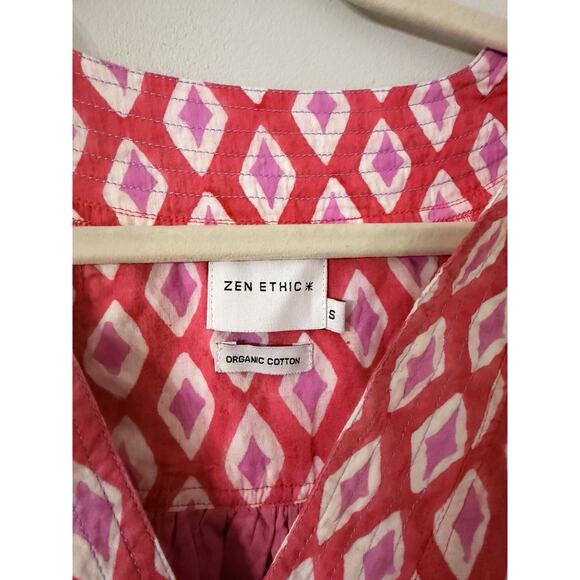 Zen Ethic Blue Pink Cotton Tunic Dress Lightweight Boho Colorful Tunic S - Picture 2 of 6